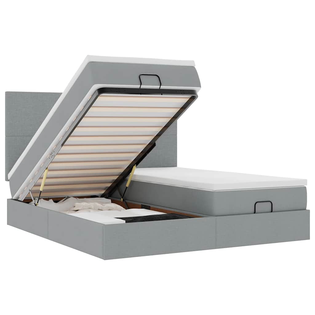 vidaXL Ottoman-Bett mit Matratzen Hellgrau 160x200 cm Stoff