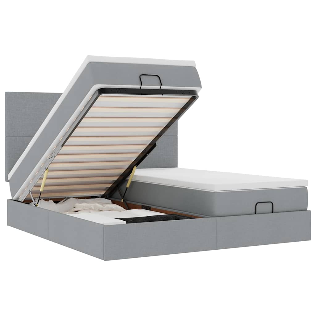 vidaXL Ottoman-Bett mit Matratzen & LEDs Hellgrau 160x200 cm Stoff