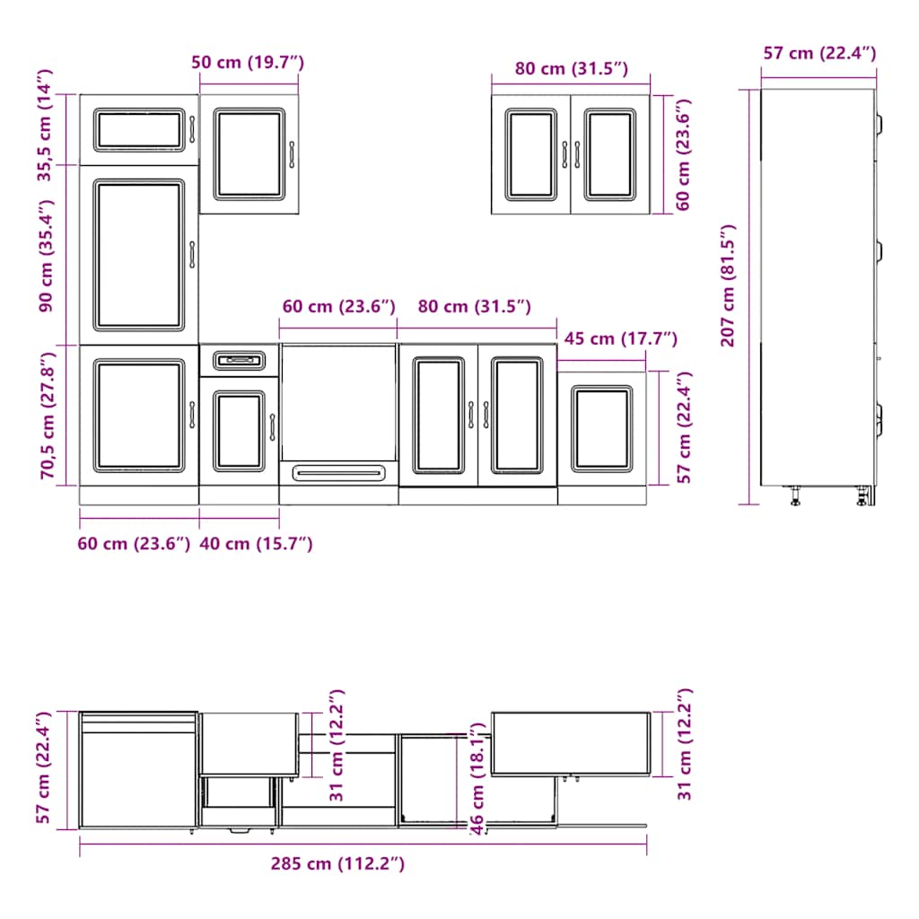 vidaXL 7-tlg. Küchenschrank-Set Kalmar Weiß Holzwerkstoff