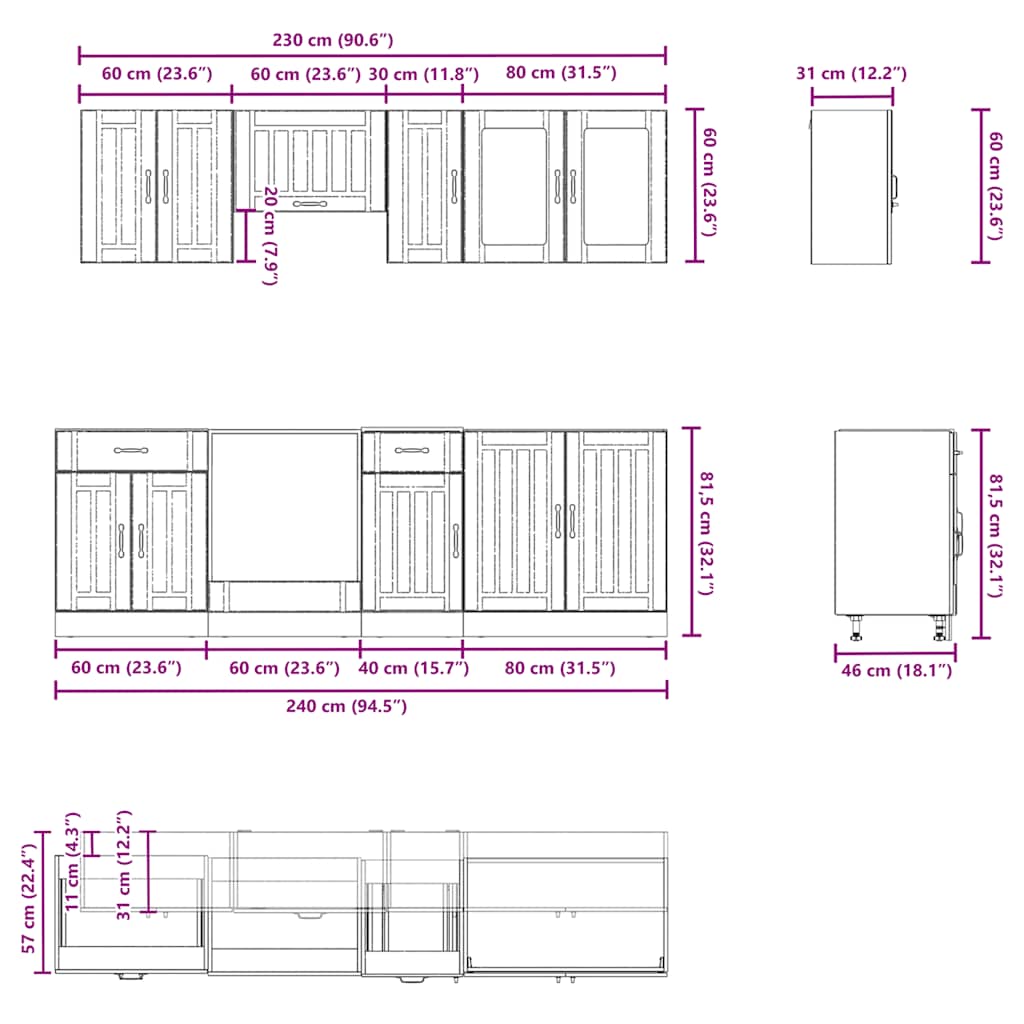 vidaXL 8-tlg. Küchenschrank-Set Kalmar Weiß Holzwerkstoff