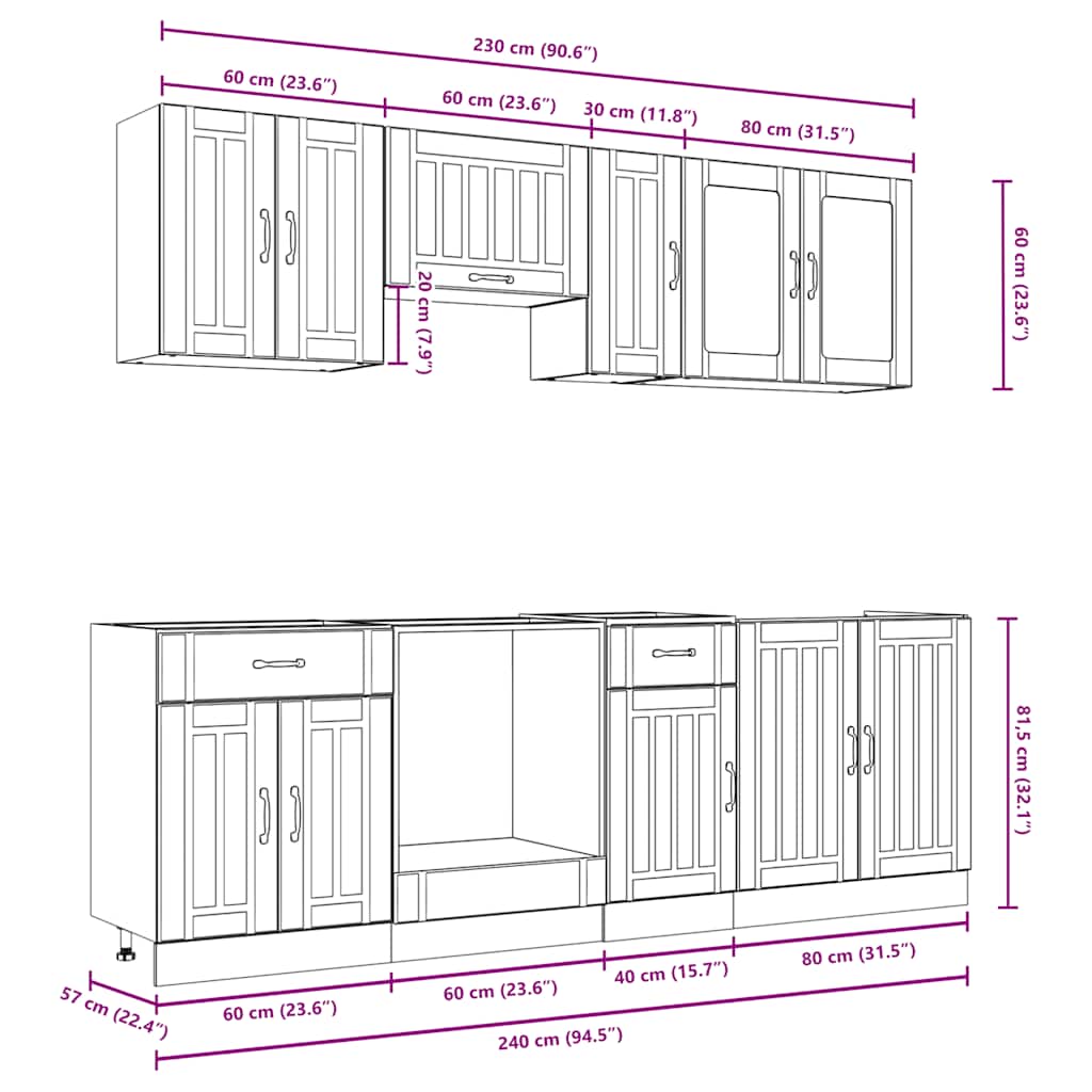 vidaXL 8-tlg. Küchenschrank-Set Kalmar Weiß Holzwerkstoff