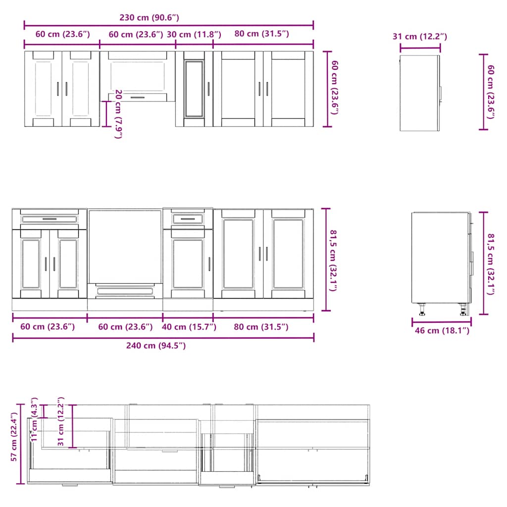 vidaXL 8-tlg. Küchenschrank-Set Porto Weiß Holzwerkstoff