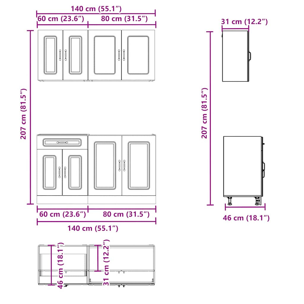 vidaXL 4-tlg. Küchenschrank-Set Kalmar Weiß Holzwerkstoff