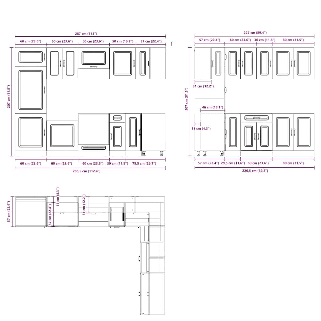 vidaXL 14-tlg. Küchenschrank-Set Kalmar Weiß Holzwerkstoff
