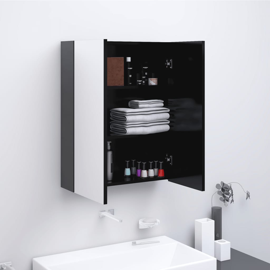 vidaXL Bad-Spiegelschrank 60x15x75 cm MDF Glänzendes Schwarz