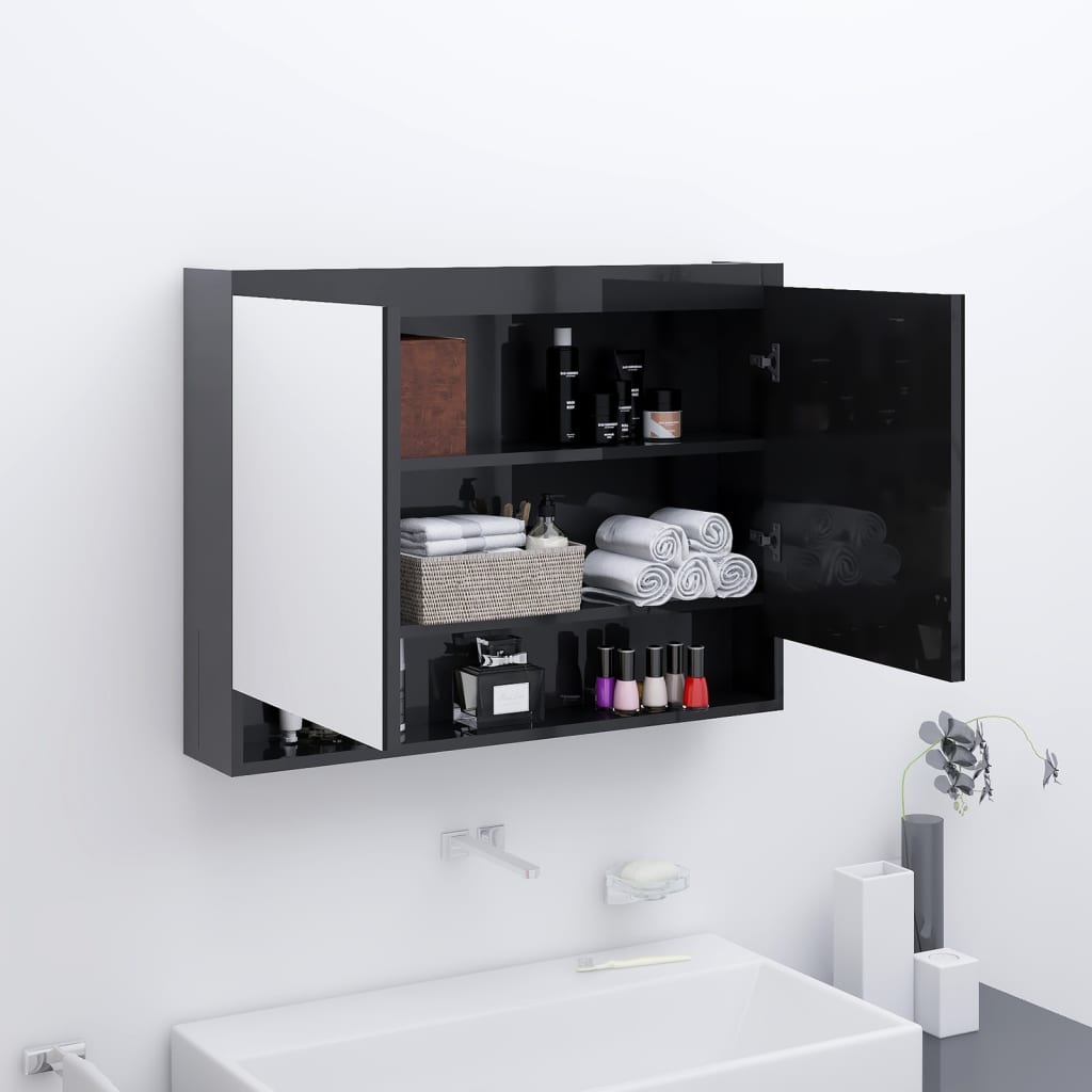 vidaXL Spiegelschrank fürs Bad 80x15x60 cm Glänzend Schwarz