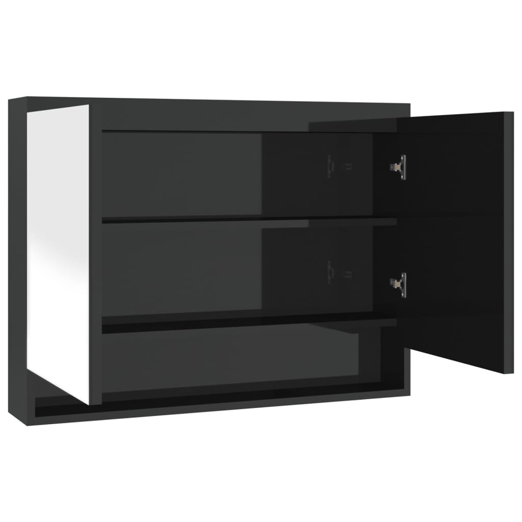 vidaXL Spiegelschrank fürs Bad 80x15x60 cm Glänzend Schwarz