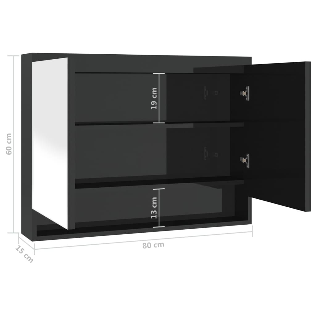 vidaXL Spiegelschrank fürs Bad 80x15x60 cm Glänzend Schwarz