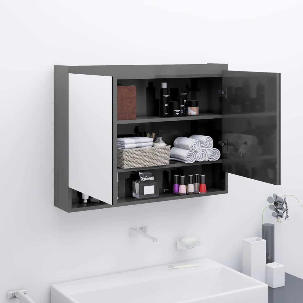 vidaXL Spiegelschrank fürs Bad 80x15x60 cm Glänzend Schwarz