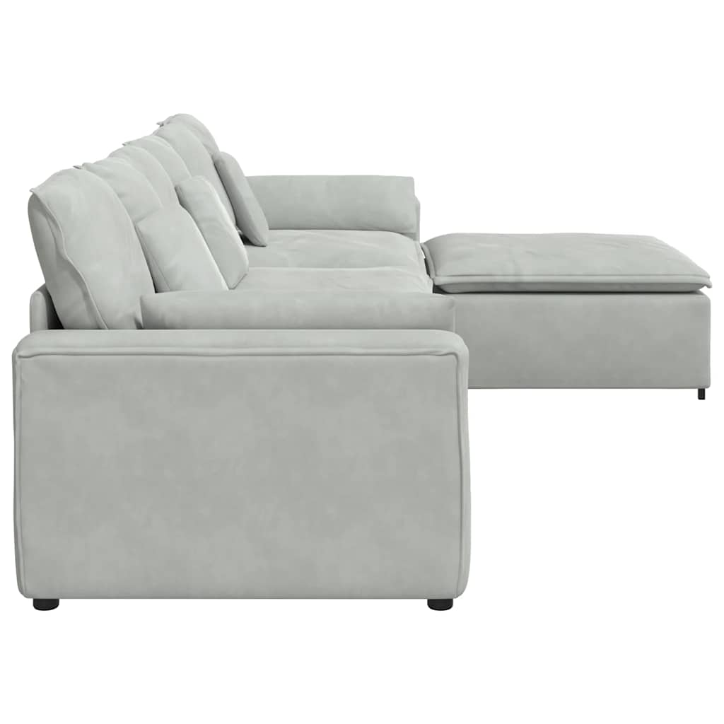 vidaXL Modulares Sofa mit Fußhocker und Kissen Hellgrau
