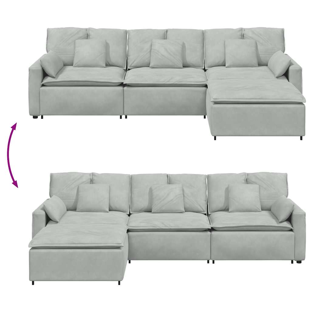 vidaXL Modulares Sofa mit Fußhocker und Kissen Hellgrau