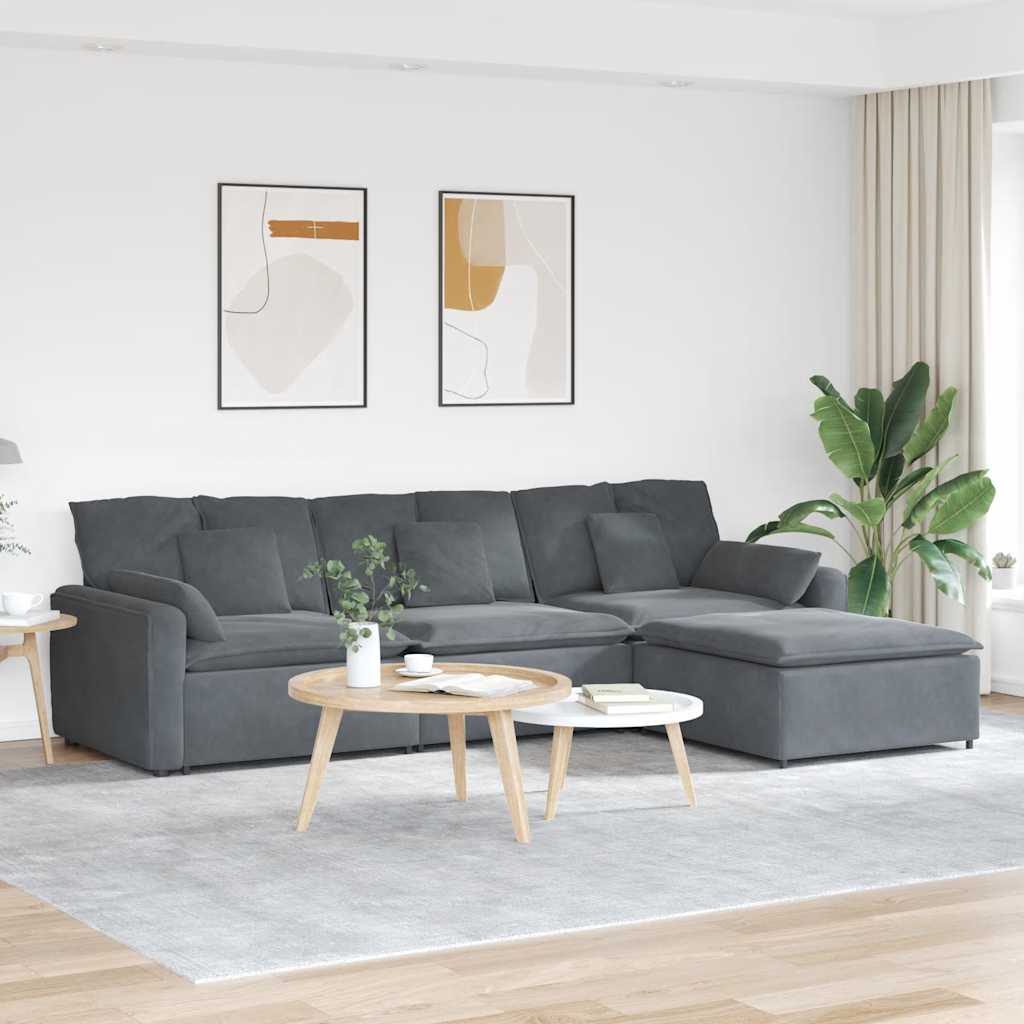vidaXL Modulares Sofa mit Fußhocker und Kissen Hellgrau