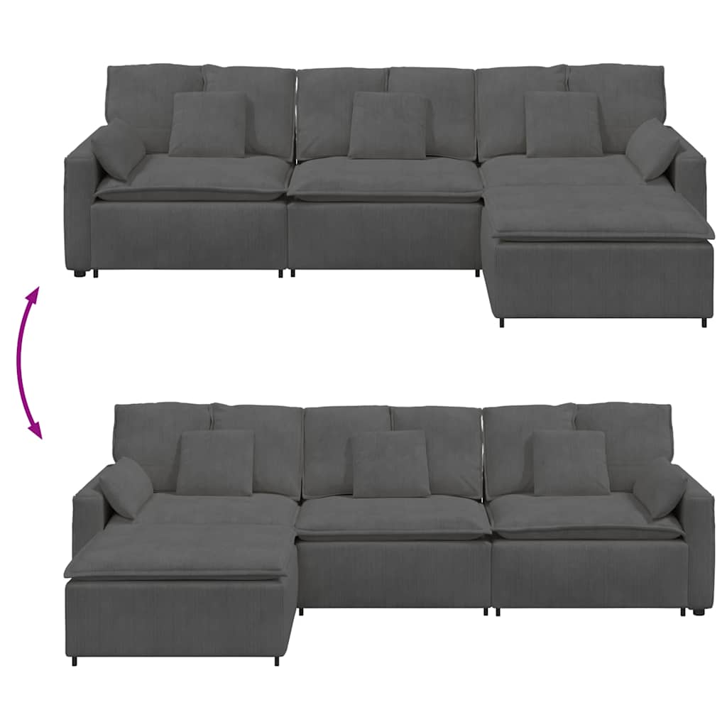 vidaXL Modulares Sofa mit Fußhocker und Kissen Dunkelgrau