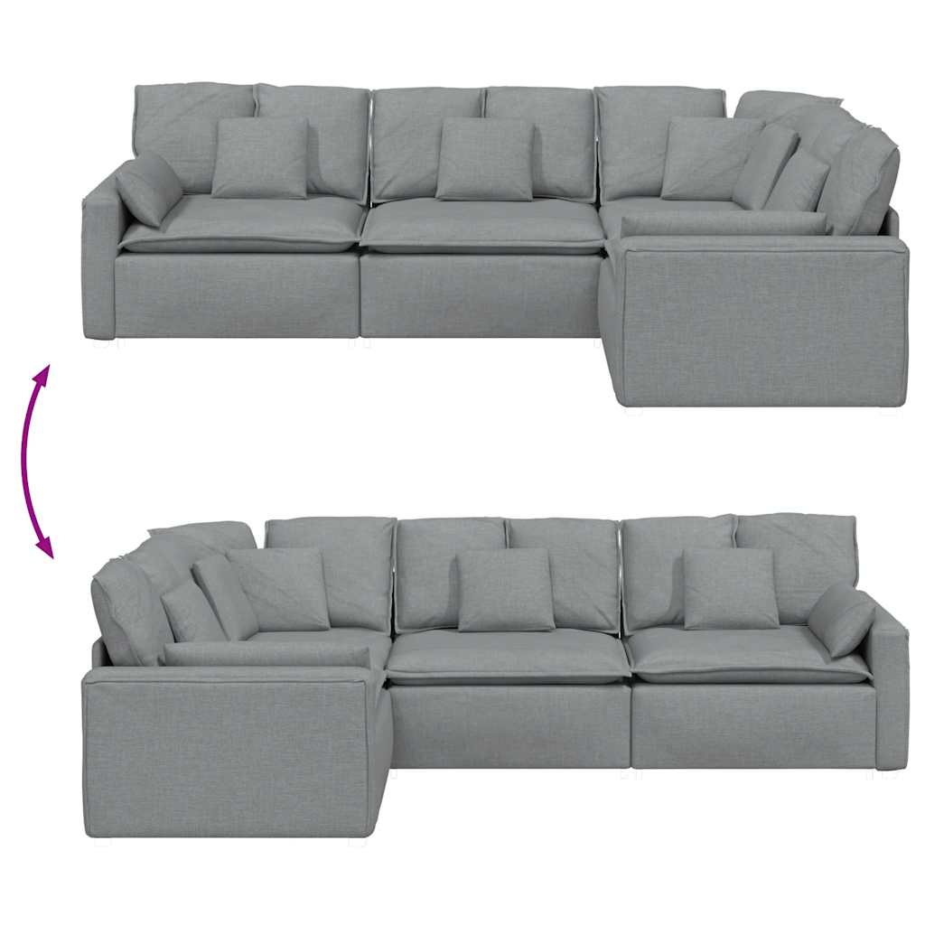vidaXL Modulares Sofa mit Kissen Stoff Hellgrau