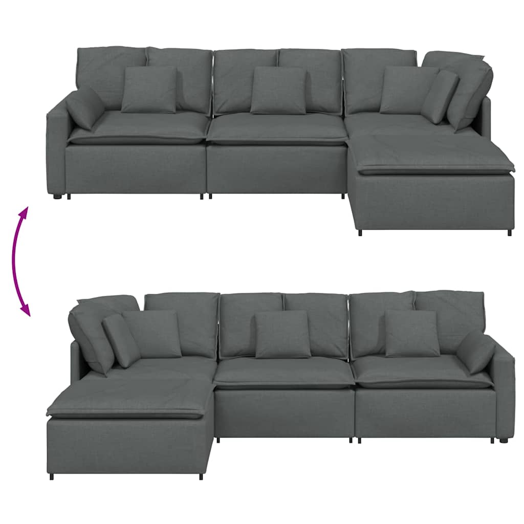 vidaXL Modulares Sofa mit Fußhocker Kissen Stoff Dunkelgrau