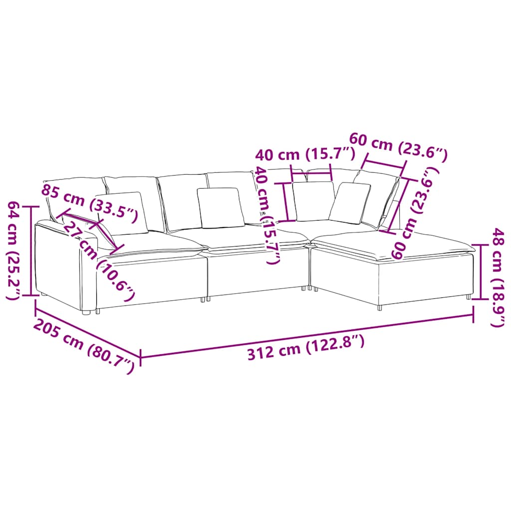 vidaXL Modulares Sofa mit Fußhocker Kissen Stoff Dunkelgrau