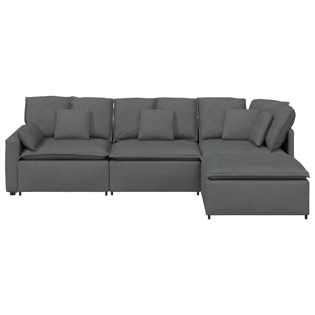 vidaXL Modulares Sofa mit Fußhocker Kissen Stoff Dunkelgrau