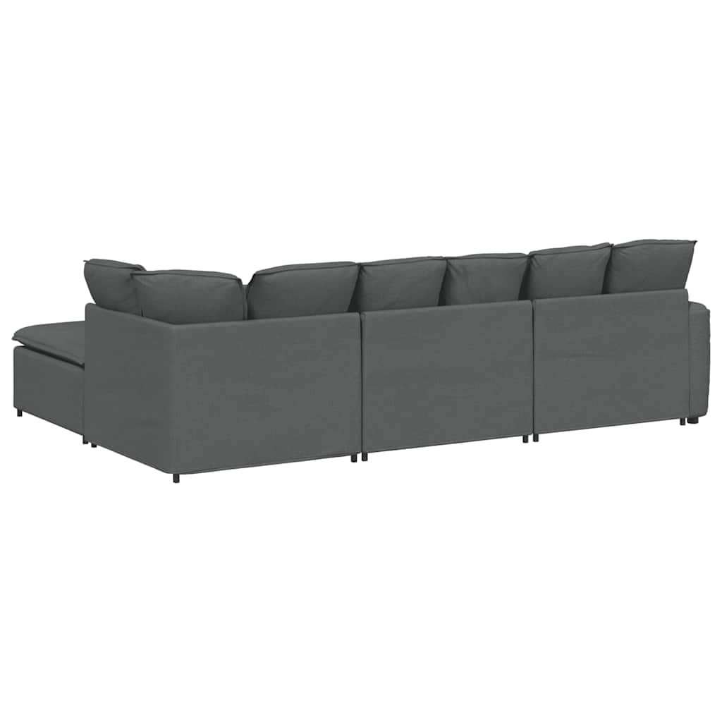 vidaXL Modulares Sofa mit Fußhocker Kissen Stoff Dunkelgrau