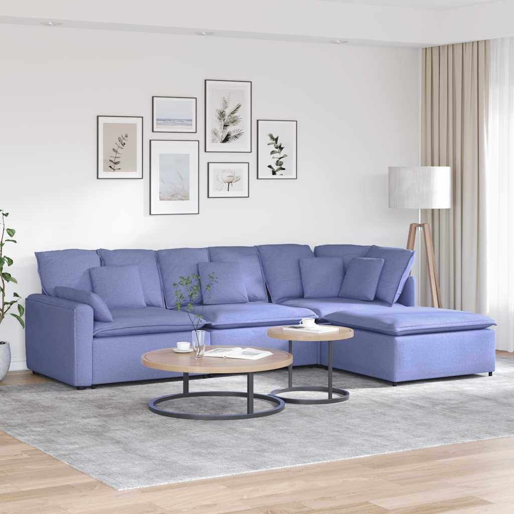 vidaXL Modulares Sofa mit Fußhocker Kissen Stoff Dunkelgrau