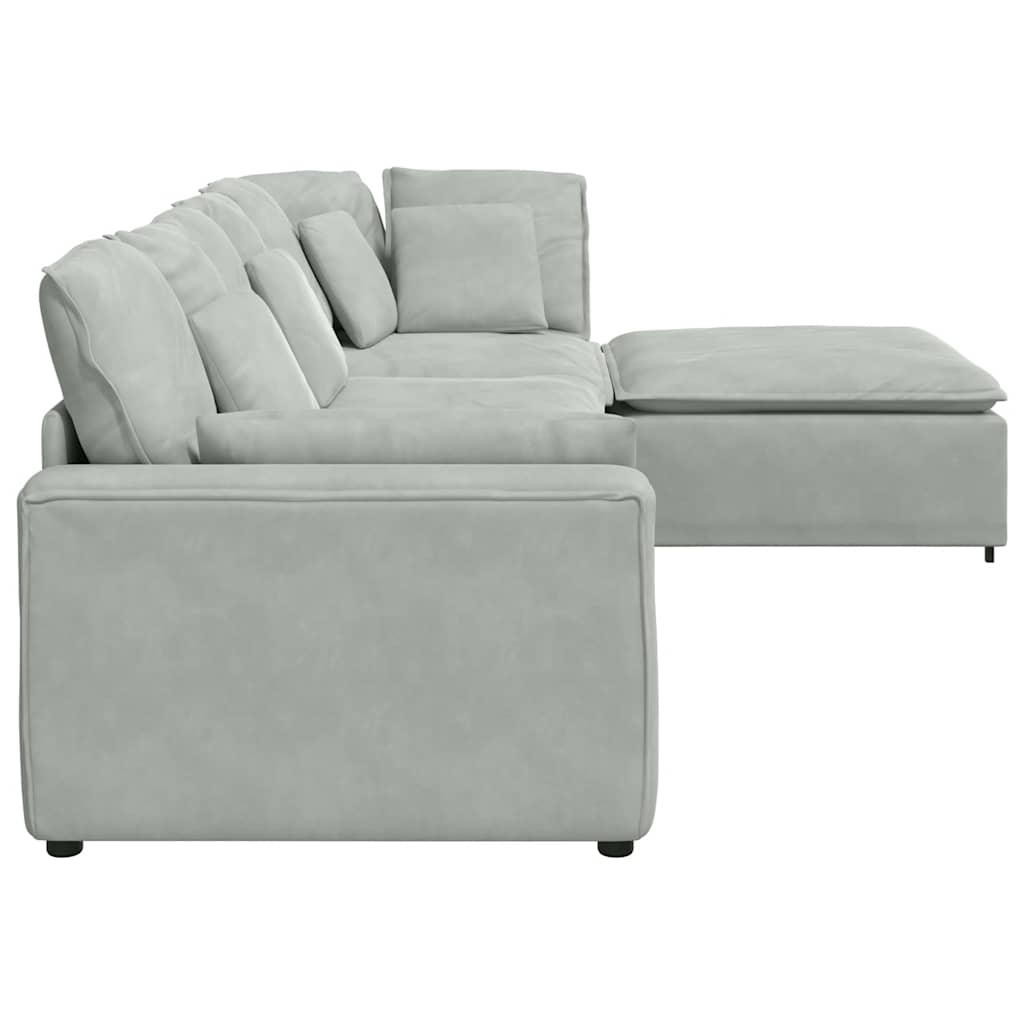 vidaXL Modulares Sofa mit Fußhocker Kissen Samt Hellgrau