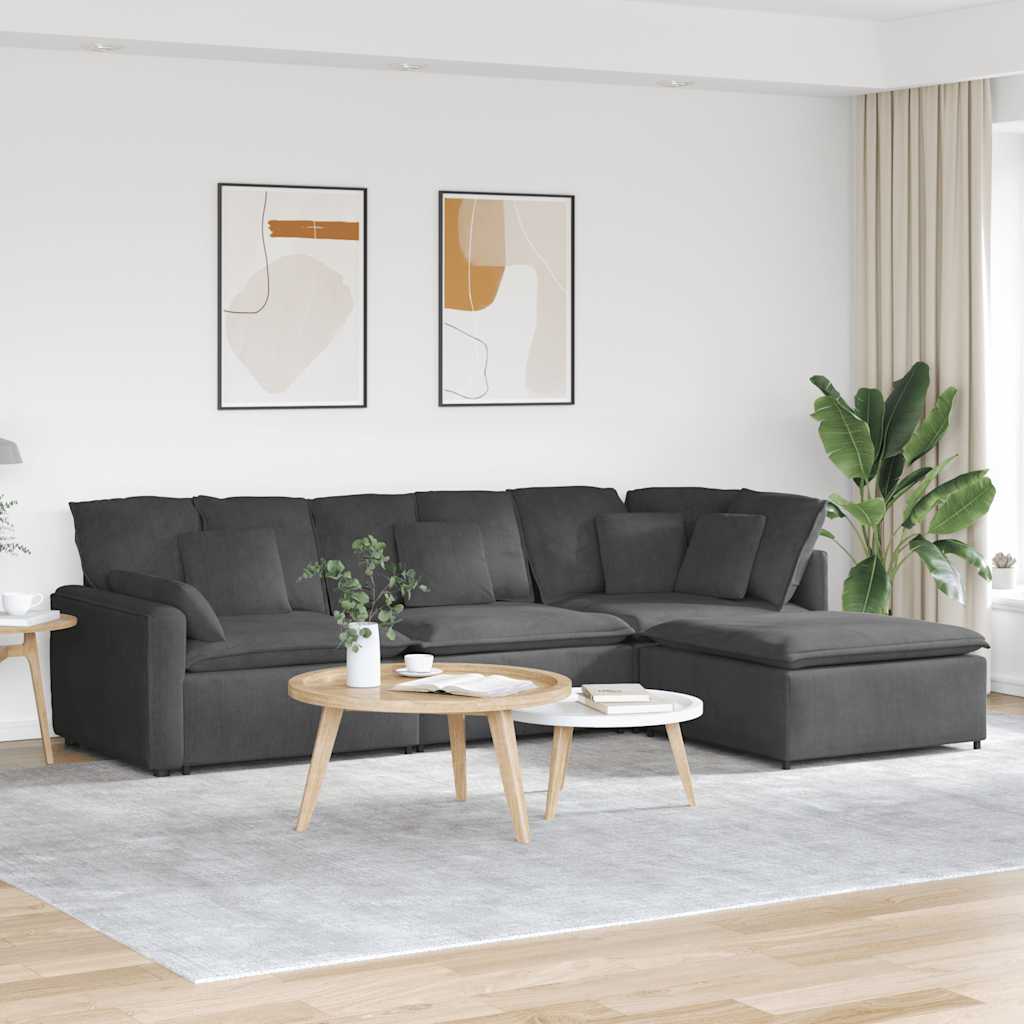 vidaXL Modulares Sofa mit Fußhocker Kissen Cordstoff Dunkelgrau