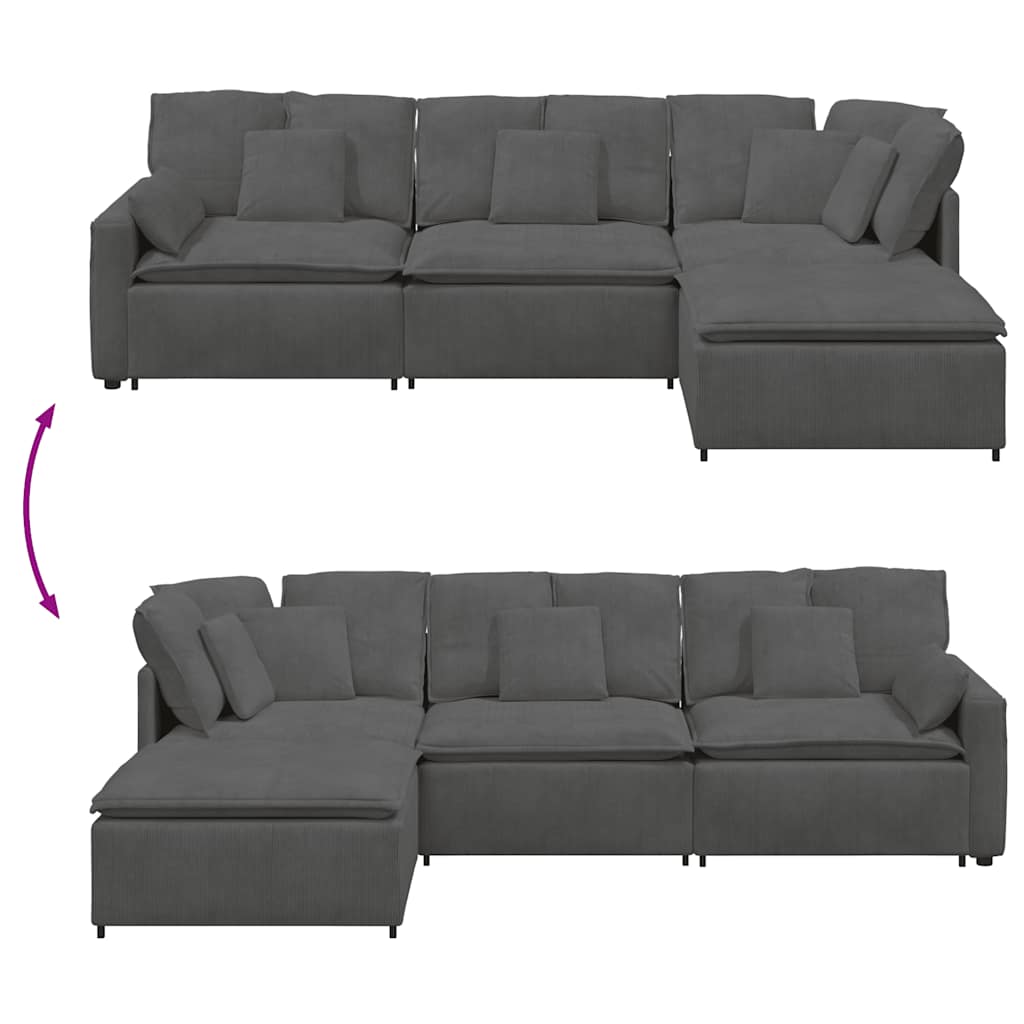 vidaXL Modulares Sofa mit Fußhocker Kissen Cordstoff Dunkelgrau