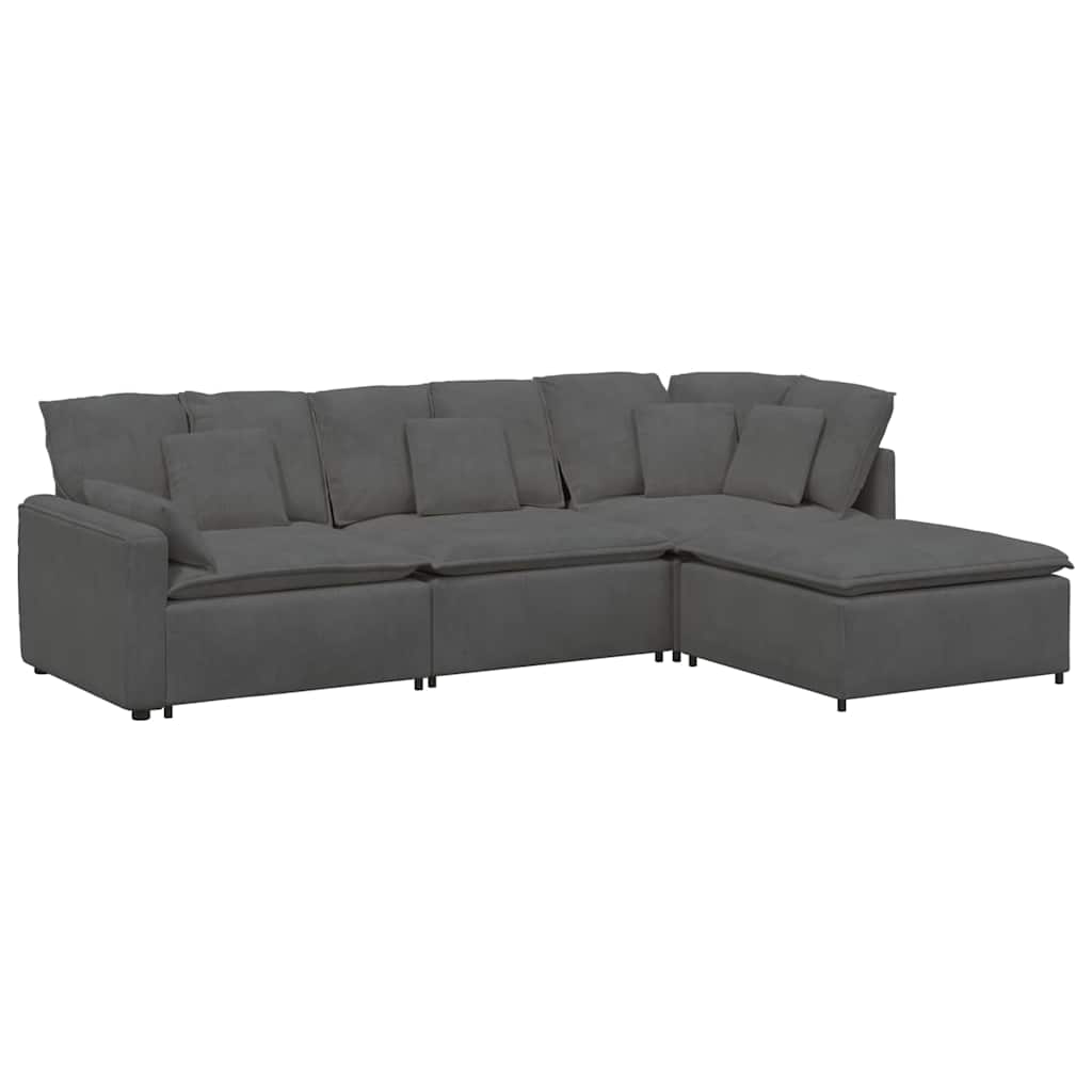 vidaXL Modulares Sofa mit Fußhocker Kissen Cordstoff Dunkelgrau