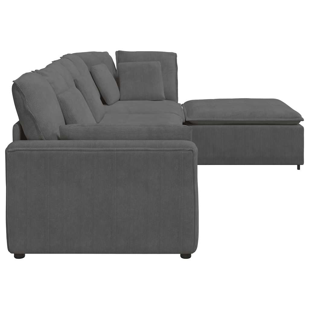 vidaXL Modulares Sofa mit Fußhocker Kissen Cordstoff Dunkelgrau