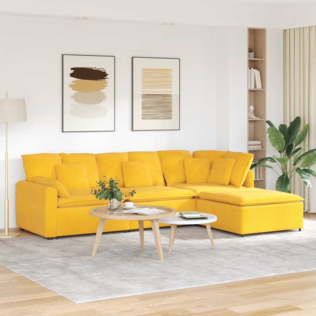 vidaXL Modulares Sofa mit Fußhocker Kissen Cordstoff Dunkelgrau