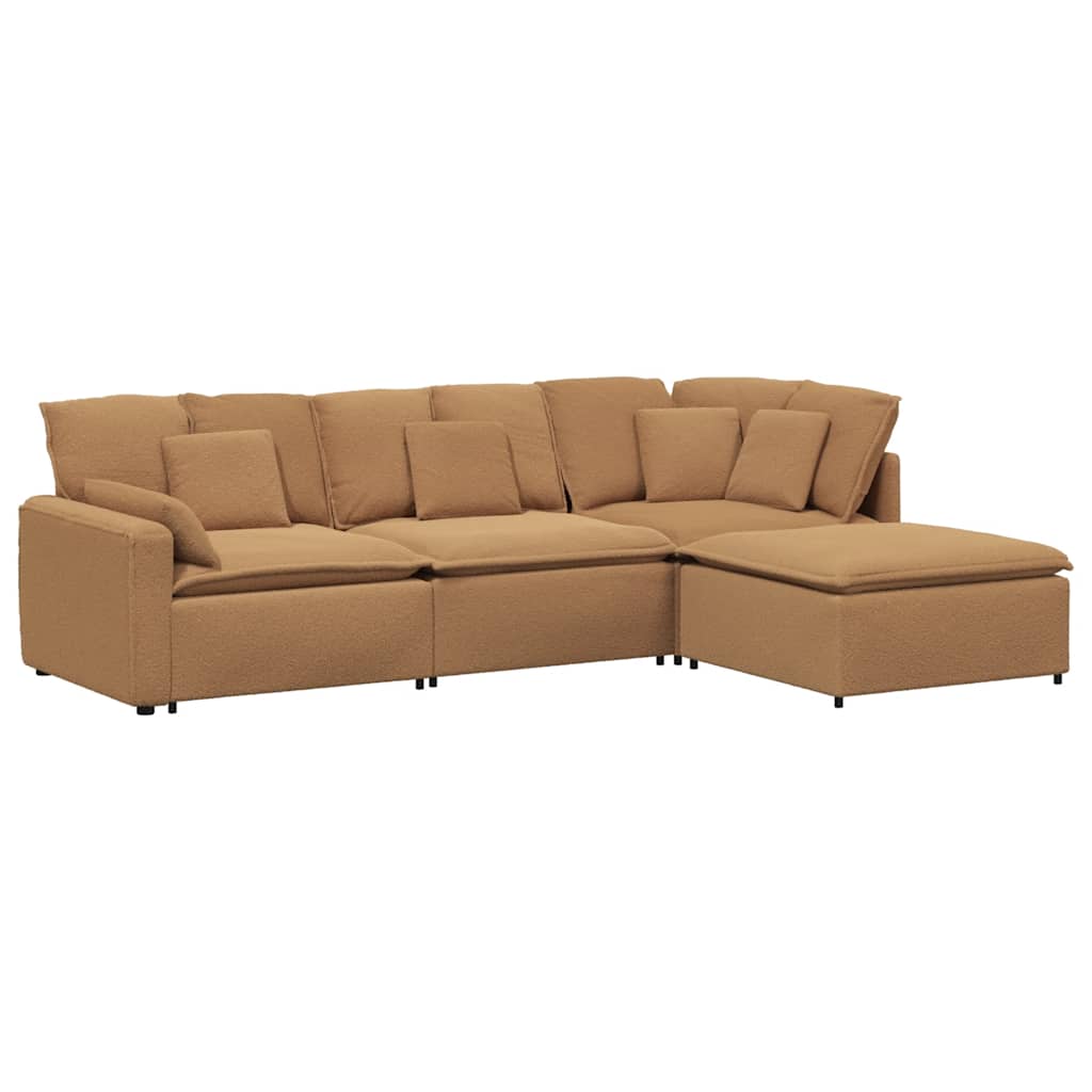 vidaXL Modulares Sofa mit Hocker Kissen Stoff in Lammwolloptik Beige