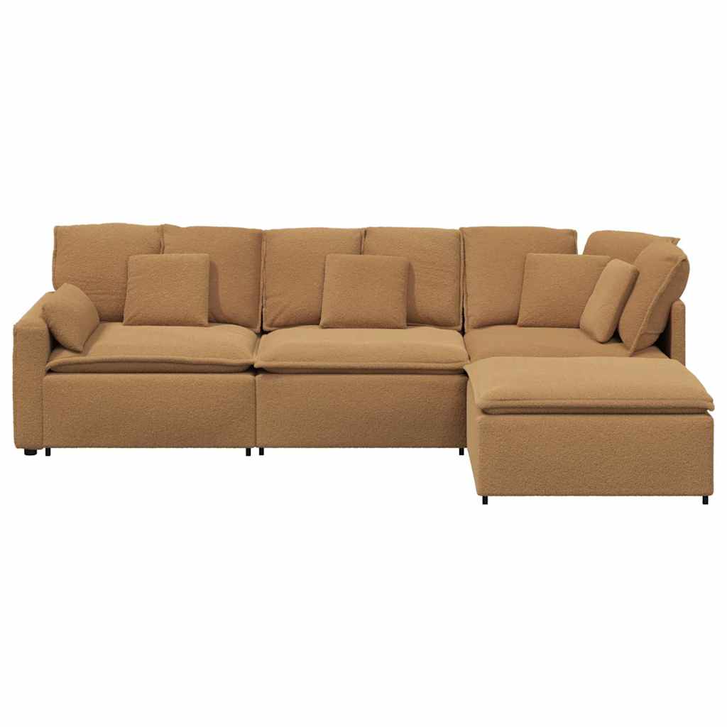 vidaXL Modulares Sofa mit Hocker Kissen Stoff in Lammwolloptik Beige