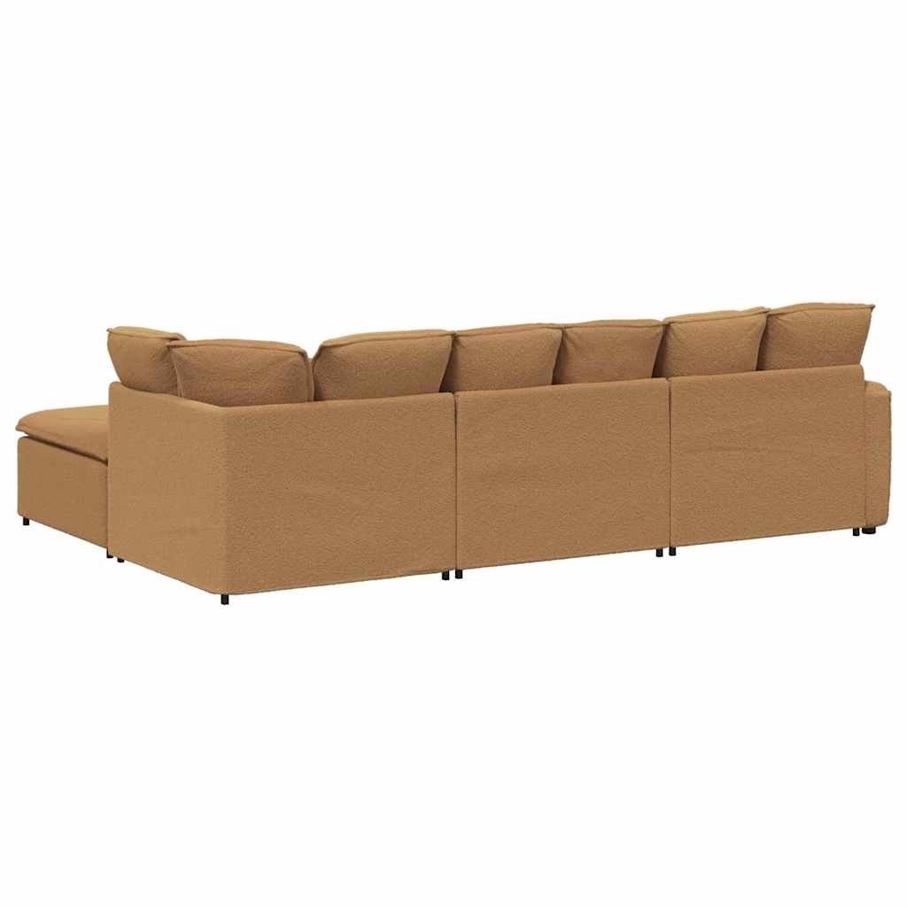 vidaXL Modulares Sofa mit Hocker Kissen Stoff in Lammwolloptik Beige