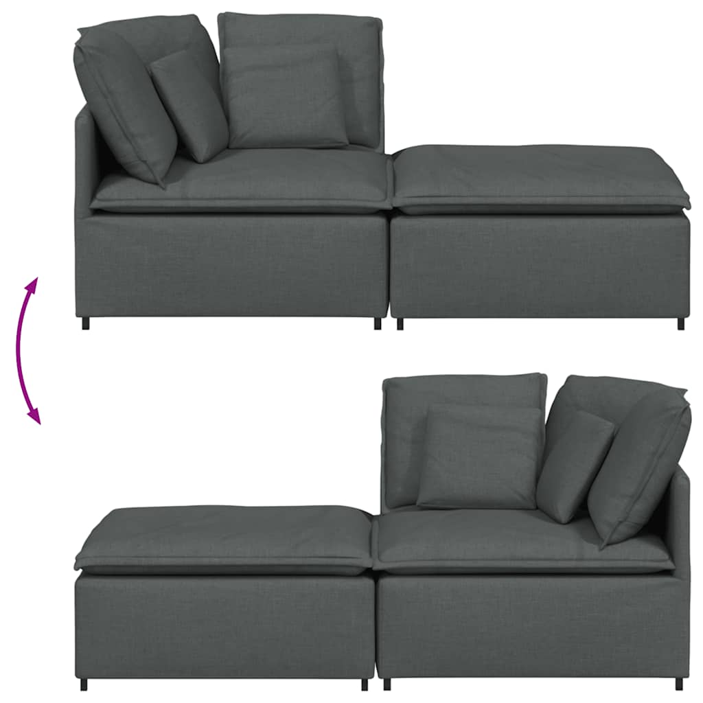 vidaXL Modulares Sofa mit Fußhocker Kissen Stoff Dunkelgrau