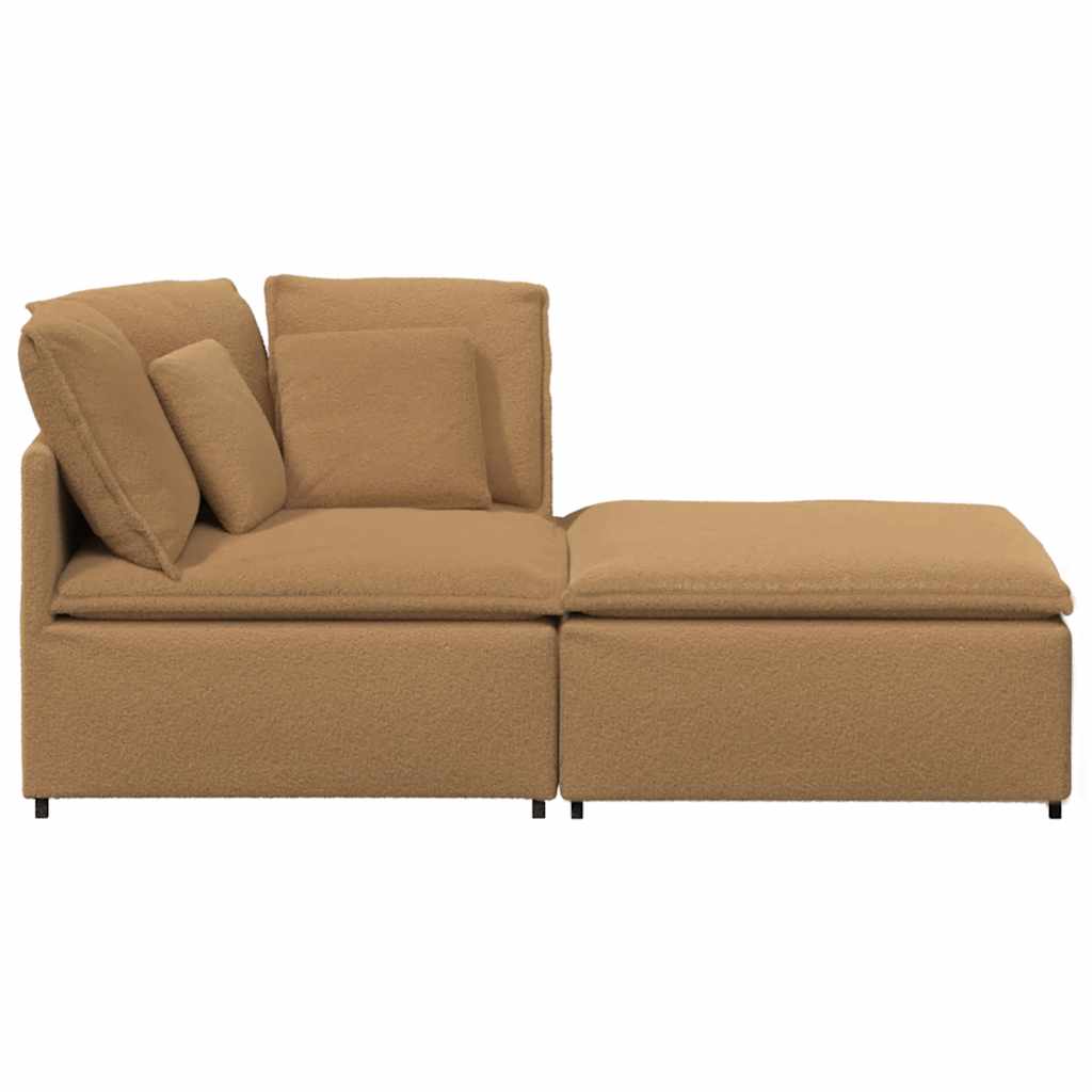 vidaXL Modulares Sofa mit Hocker Kissen Stoff in Lammwolloptik Beige