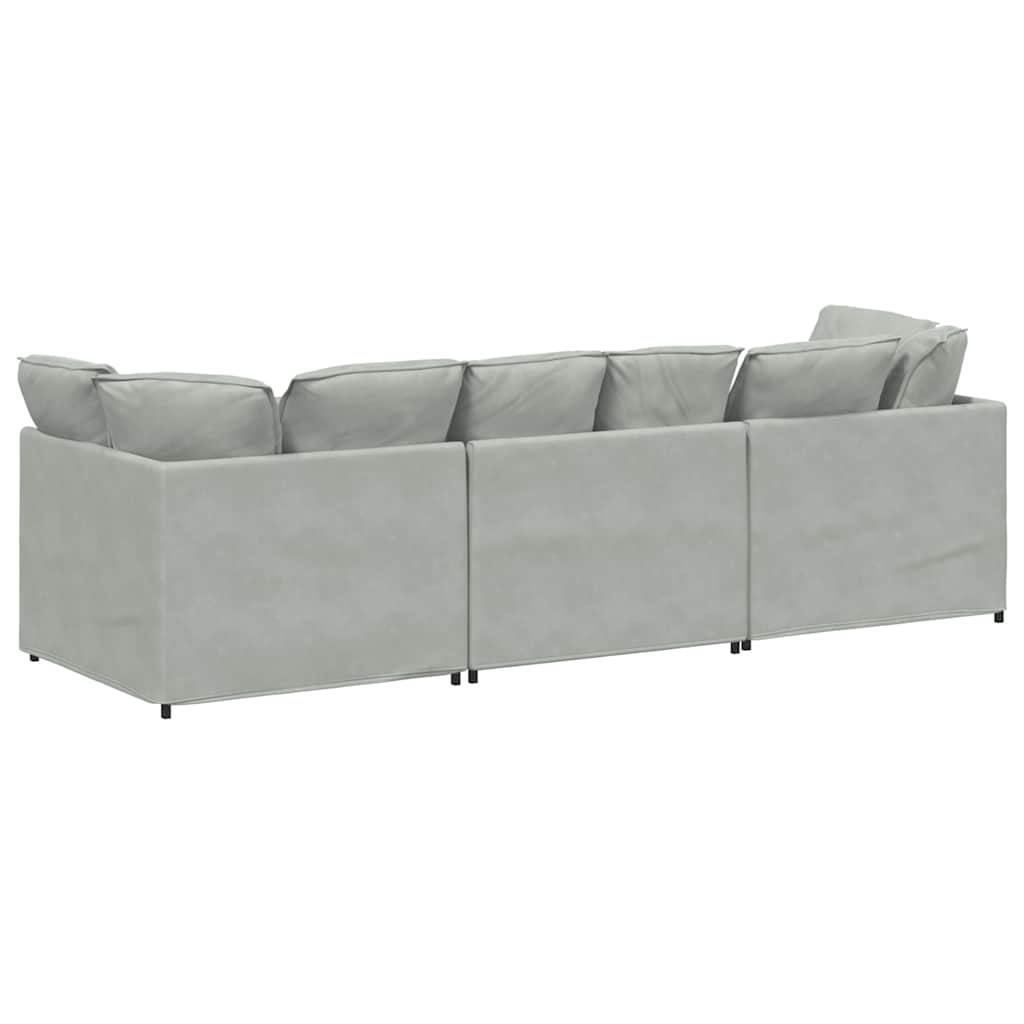vidaXL Modulares Sofa mit Kissen Samt Hellgrau