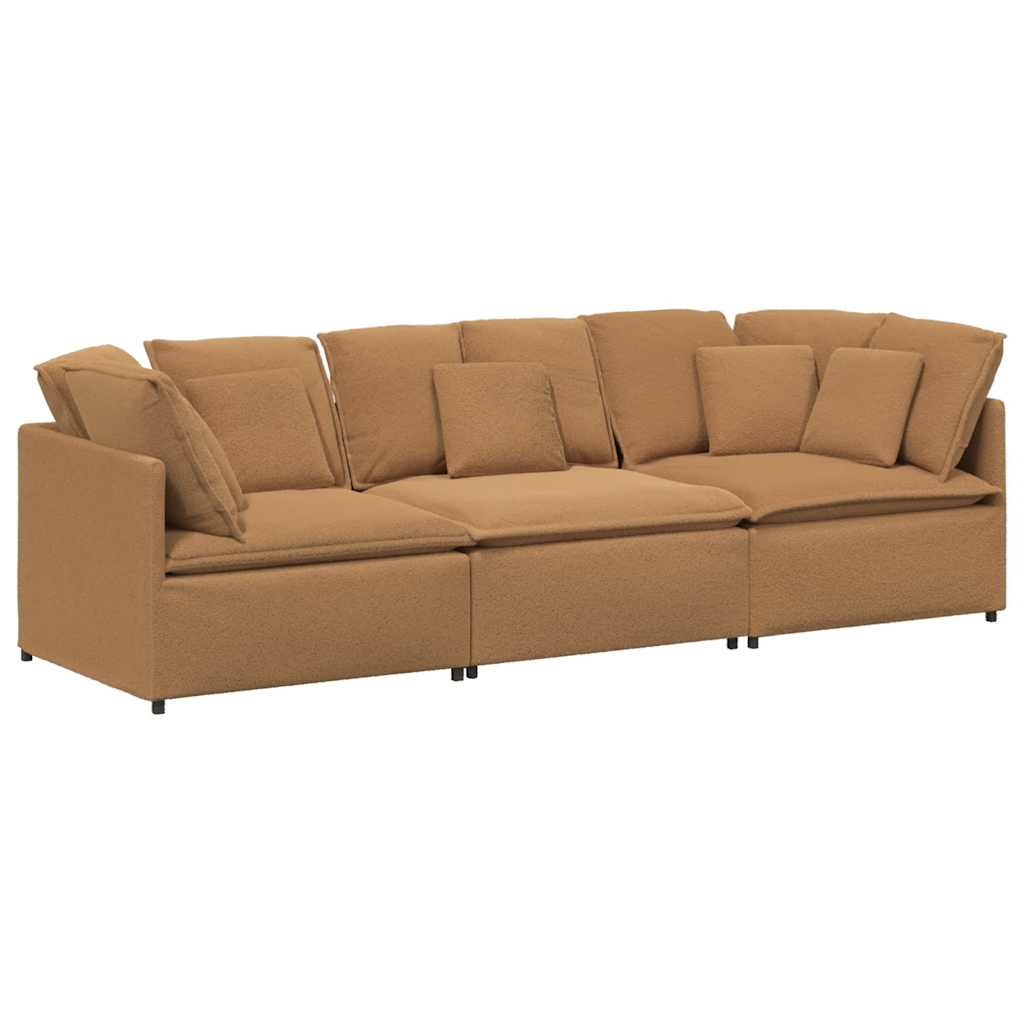 vidaXL Modulares Sofa mit Kissen Stoff in Lammwolloptik Beige