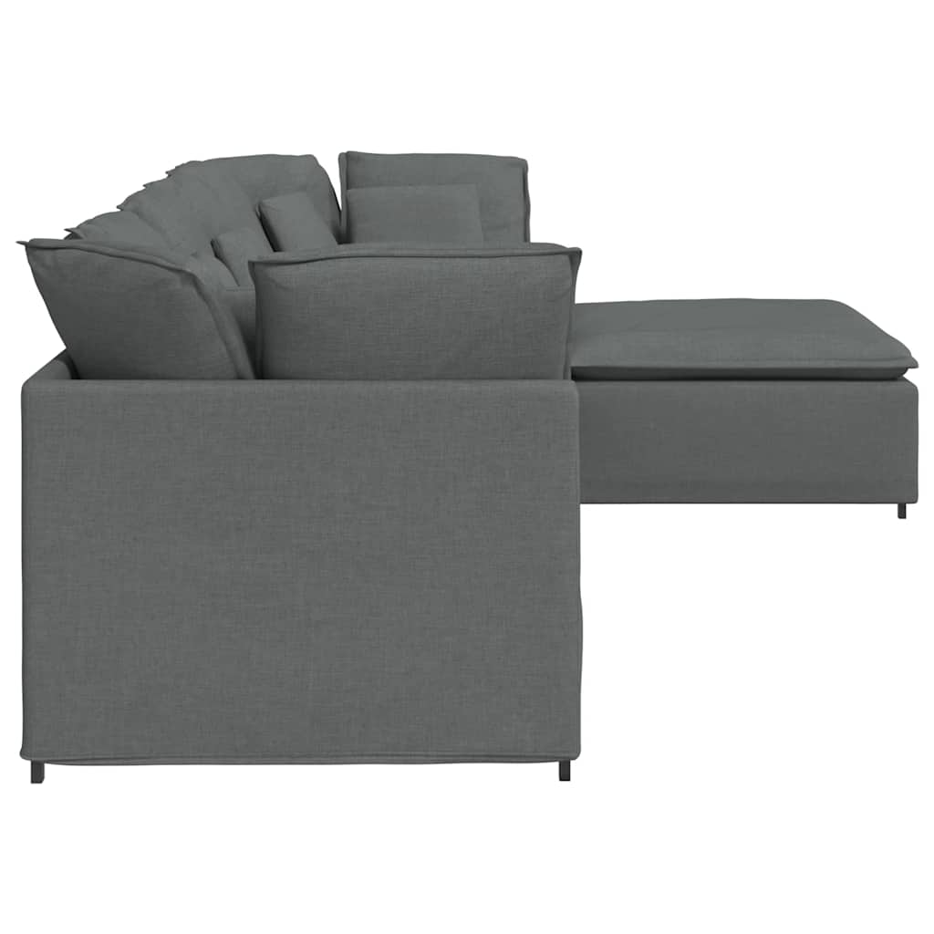 vidaXL Modulares Sofa mit Fußhocker Kissen Stoff Dunkelgrau