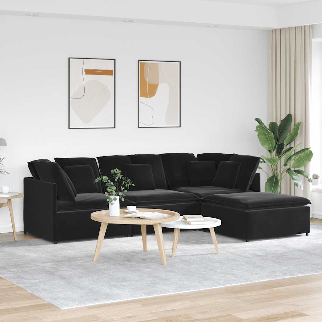 vidaXL Modulares Sofa mit Fußhocker Kissen Samt Hellgrau