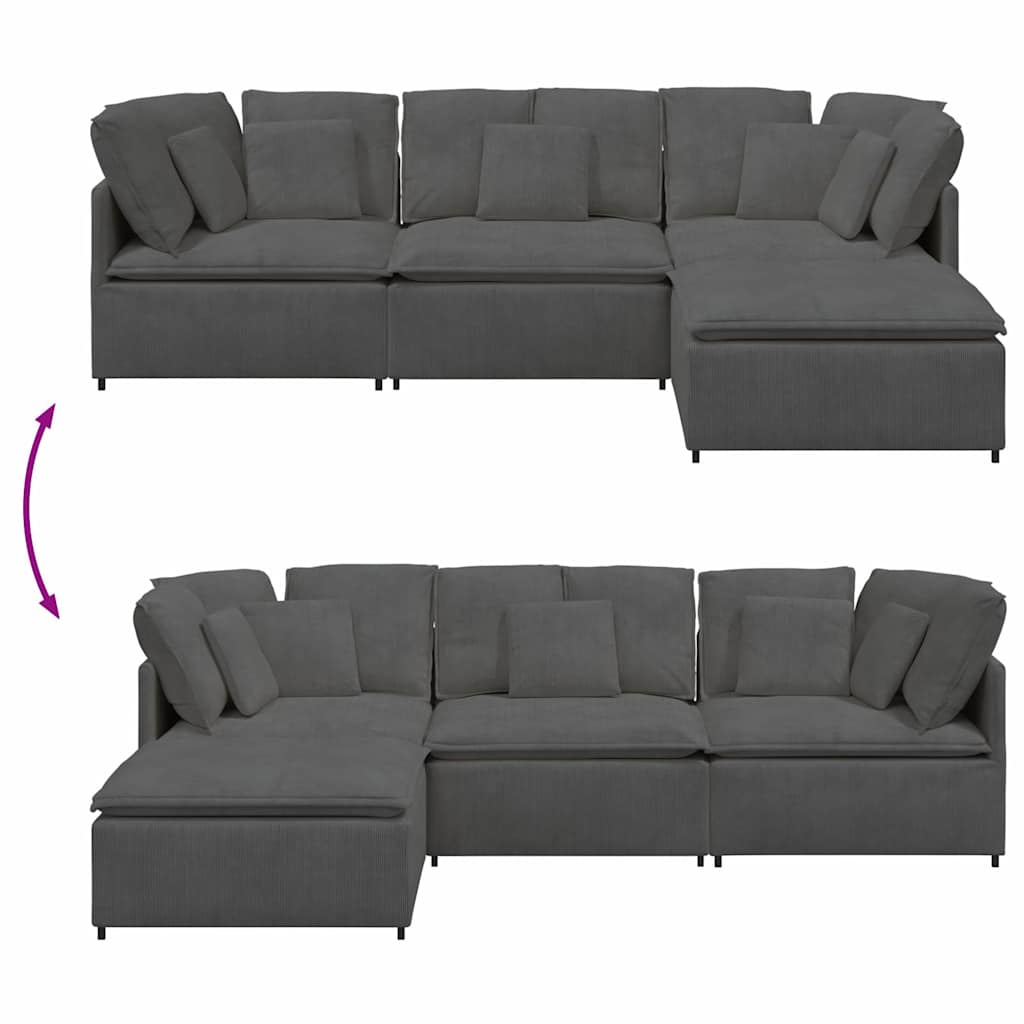 vidaXL Modulares Sofa mit Fußhocker Kissen Cordstoff Dunkelgrau