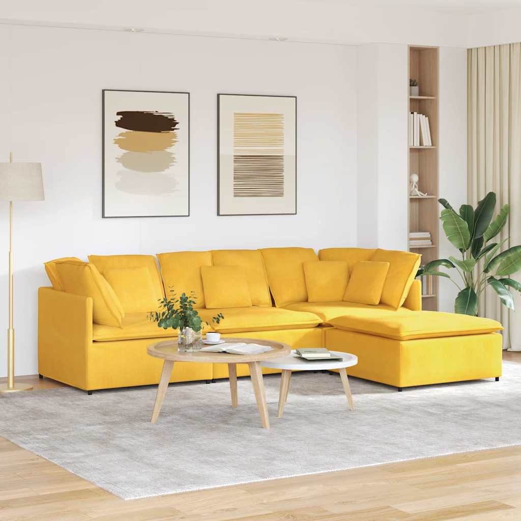 vidaXL Modulares Sofa mit Fußhocker Kissen Cordstoff Dunkelgrau