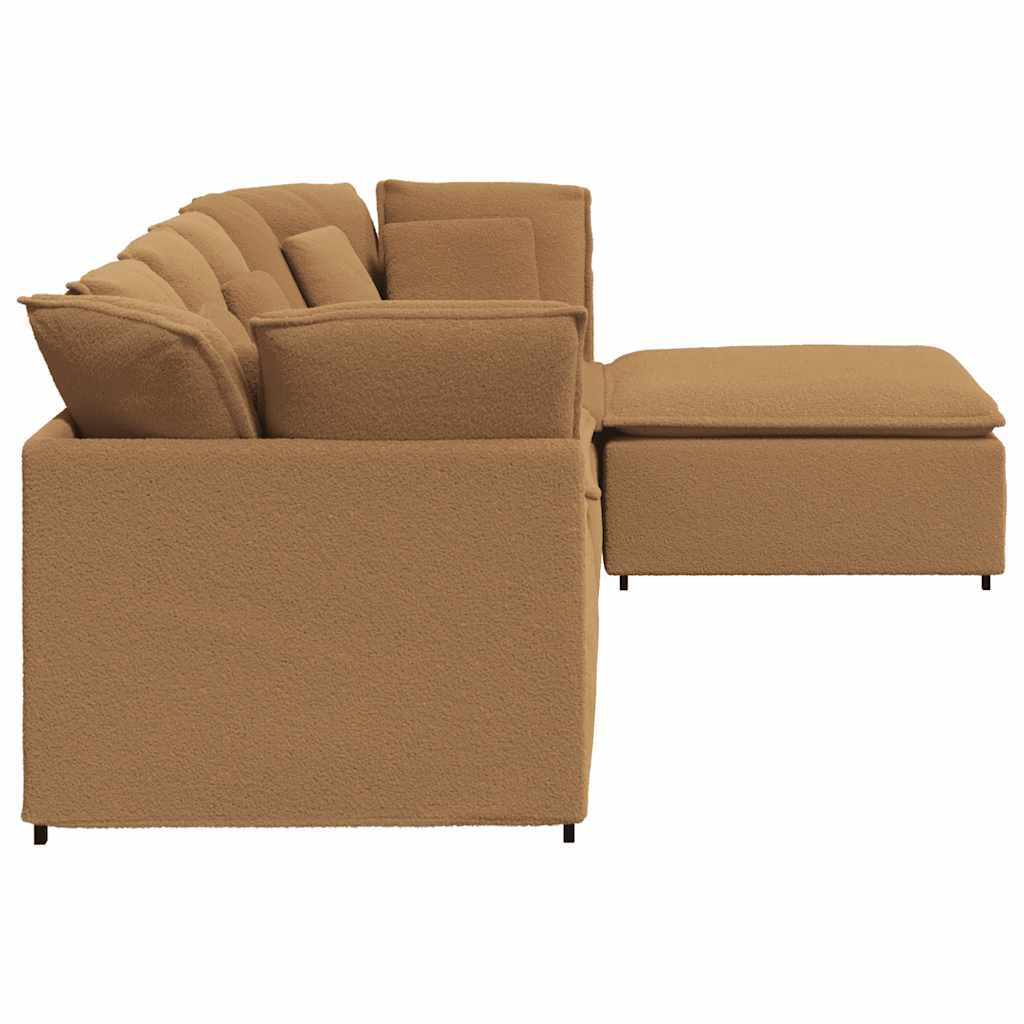 vidaXL Modulares Sofa mit Hocker Kissen Stoff in Lammwolloptik Beige