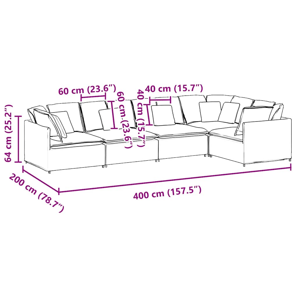 vidaXL Modulares Sofa mit Kissen Samt Hellgrau