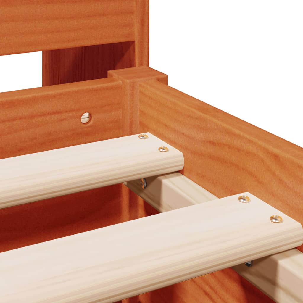 vidaXL Massivholzbett mit Regal ohne Matratze Wachsbraun 200x200 cm