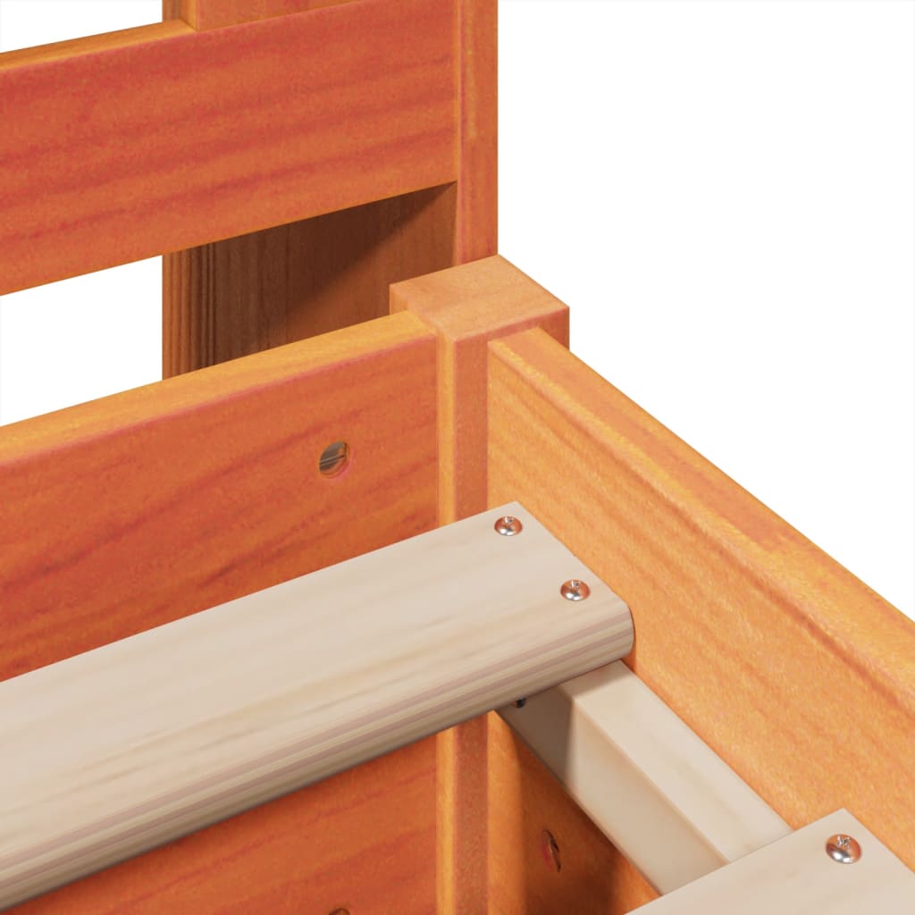 vidaXL Massivholzbett mit Regal ohne Matratze Wachsbraun 200x200 cm