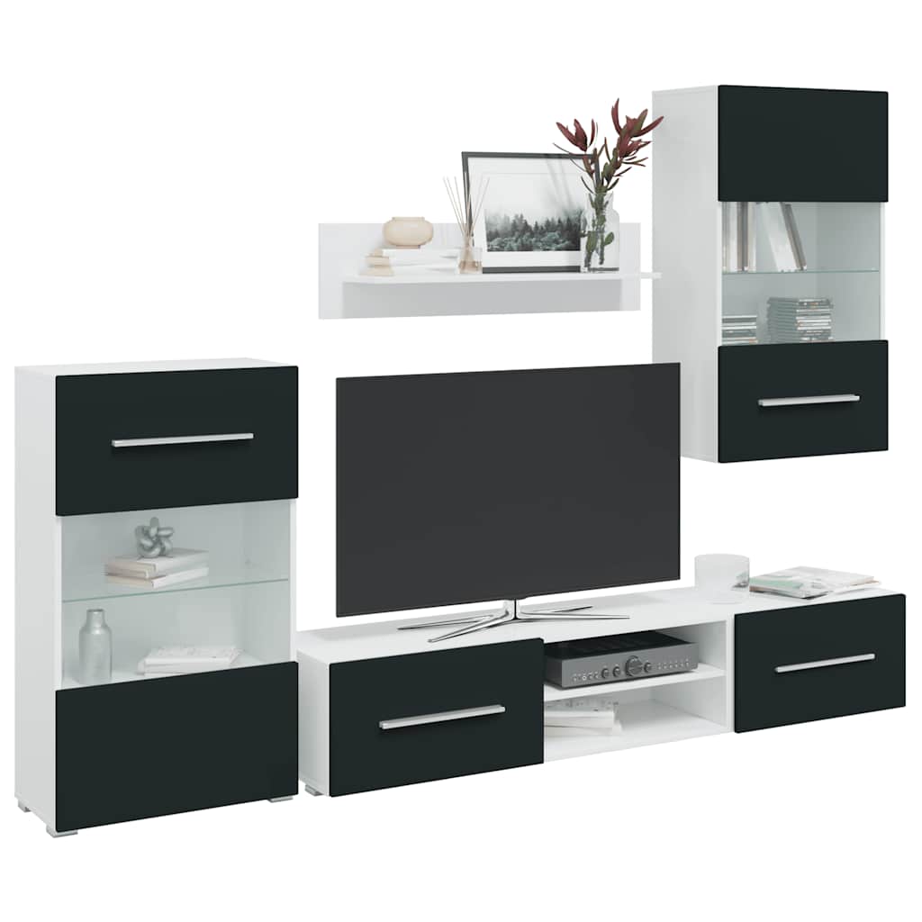 vidaXL 5-tlg. Wohnwand mit LED-Beleuchtung Mattweiß Holzwerkstoff