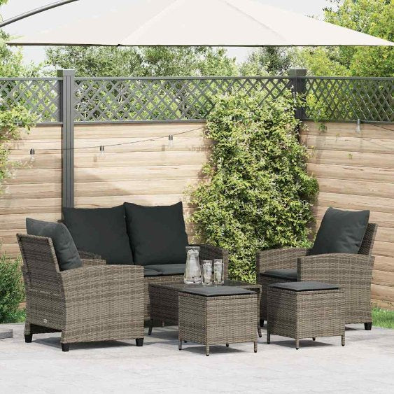 6-tlg. Garten-Sofagarnitur mit Kissen Schwarz Poly Rattan