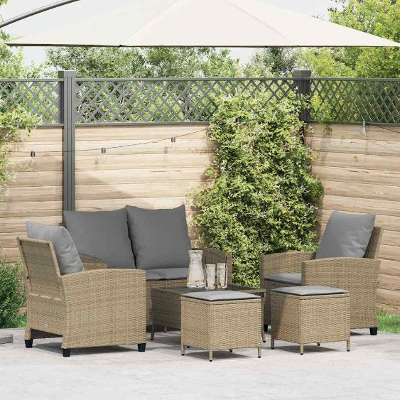 6-tlg. Garten-Sofagarnitur mit Kissen Schwarz Poly Rattan