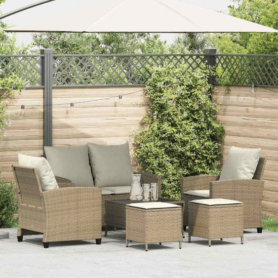 6-tlg. Garten-Sofagarnitur mit Kissen Schwarz Poly Rattan