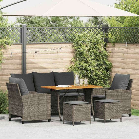 6-tlg. Garten-Sofagarnitur mit Kissen Schwarz Poly Rattan