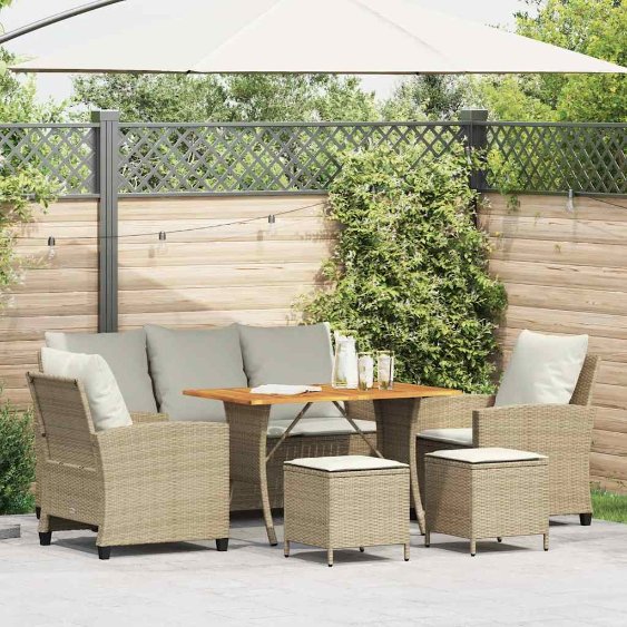6-tlg. Garten-Sofagarnitur mit Kissen Schwarz Poly Rattan